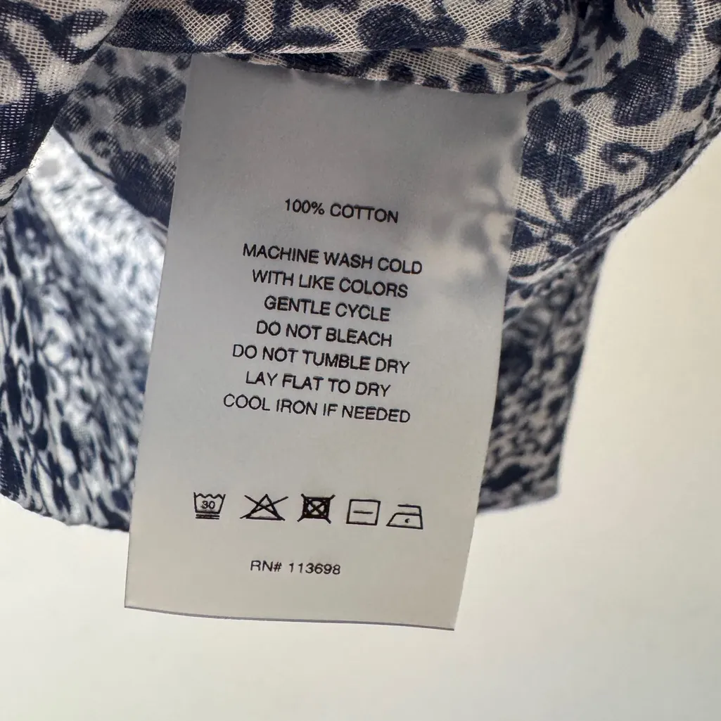 Margaret O’Leary 100% Cotton Blue and White Floral Pattern Tank Top Blouse - Image 7