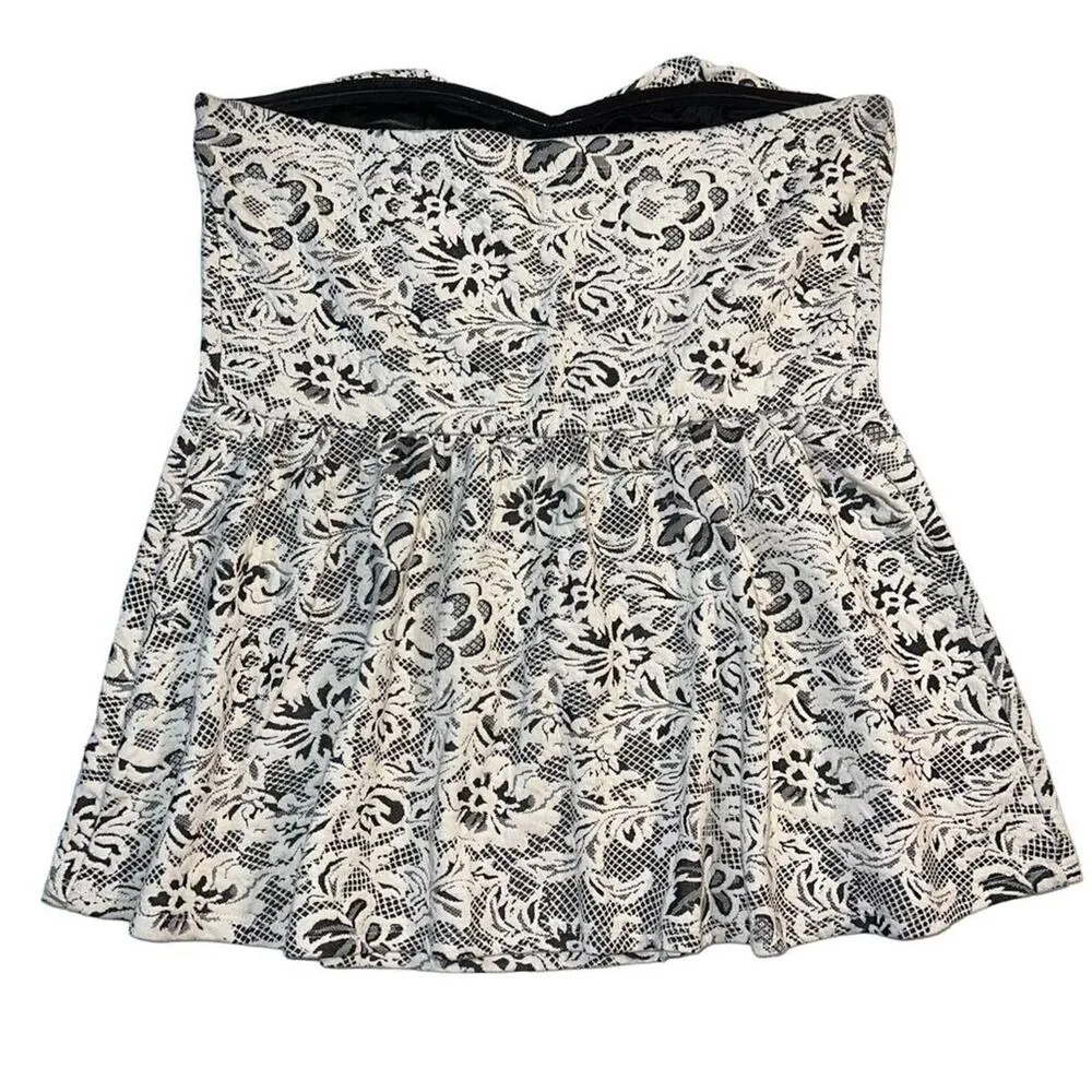 Maurices Womens Peplum Top Blouse Strapless Floral Lace Black Beige Size 0 14 - Image 5