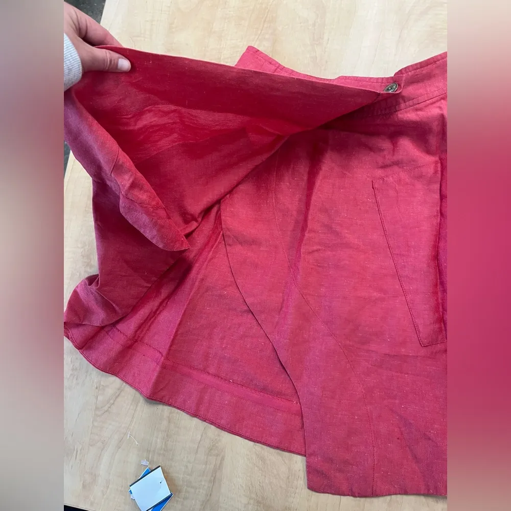 Anthropologie Postmark Red Chambray Tiered Wrap Skirt Linen Silk Blend Sz 4 Y2K - Image 6
