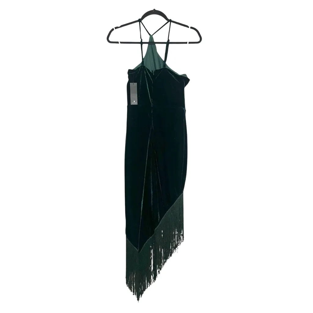NWT Lulu's Fringe For Life Velvet Green One Shoulder Fringe Dress SMALL - Image 4