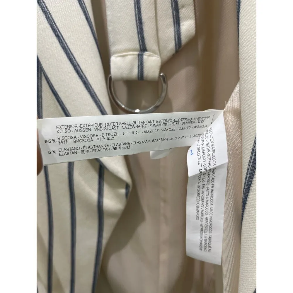 Zara Cream Pinstriped Belted Jacket Sz XS - Image 3