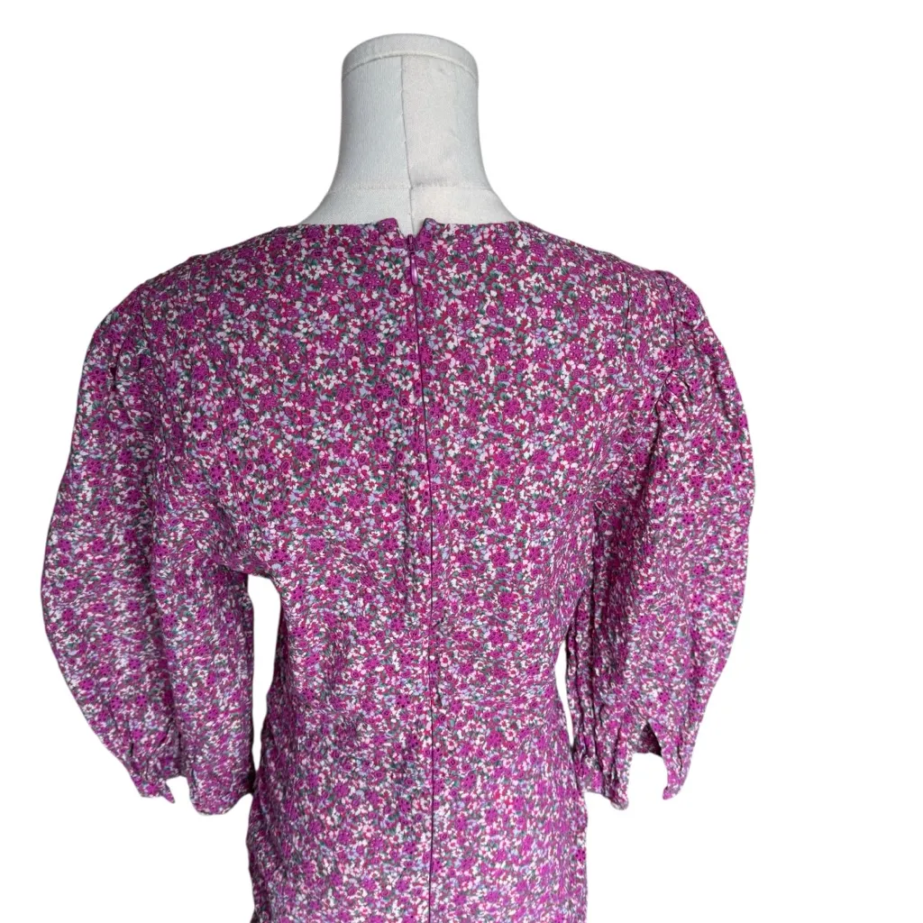 MAJE - Floral Print Broderie Anglaise Cotton Mini Dress Pink Sz 42 (US 10) - Image 7