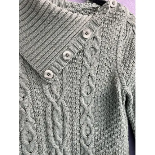 Charter Club Cable Knit Sweater Green Button Collar Medium Petite Cotton - Image 2