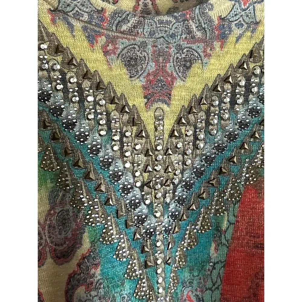 Cactus Womens Tunic Top Medium Multicolor 3/4 Sleeve Pullover Boho Orange - Image 3