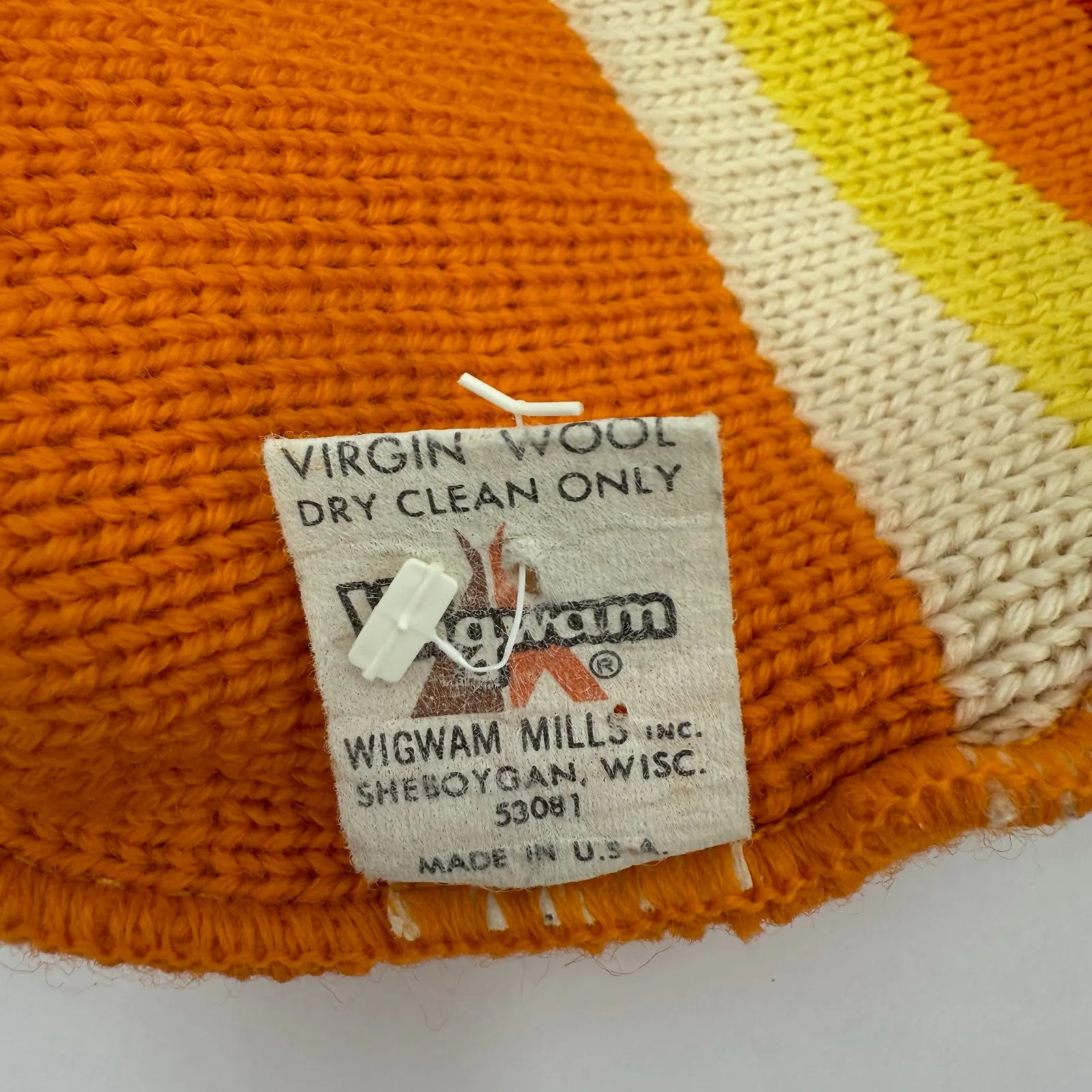 Vintage Wigwam Mill Hat 100% Pure Vintage Wool Retro Stripe Knit Headwear Beanie Orange - Image 8