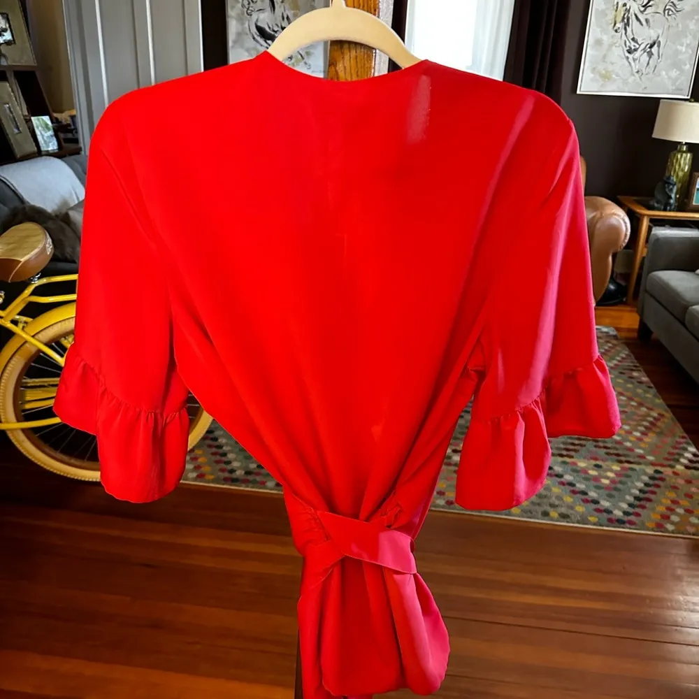 Lipstick Red Solid Wrap Dress sz 14 - Image 7