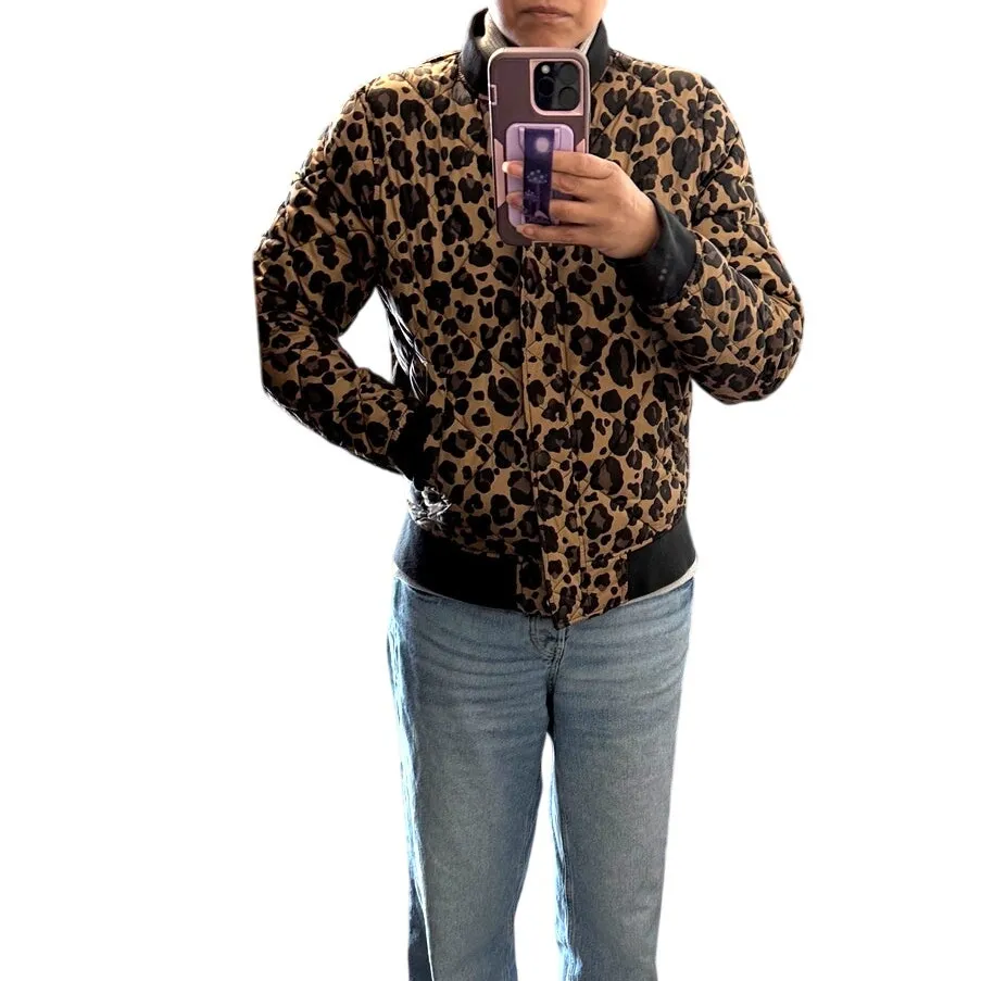 Gap reversible bomber jacket leopard print black size S casual quilted versatile - Image 9