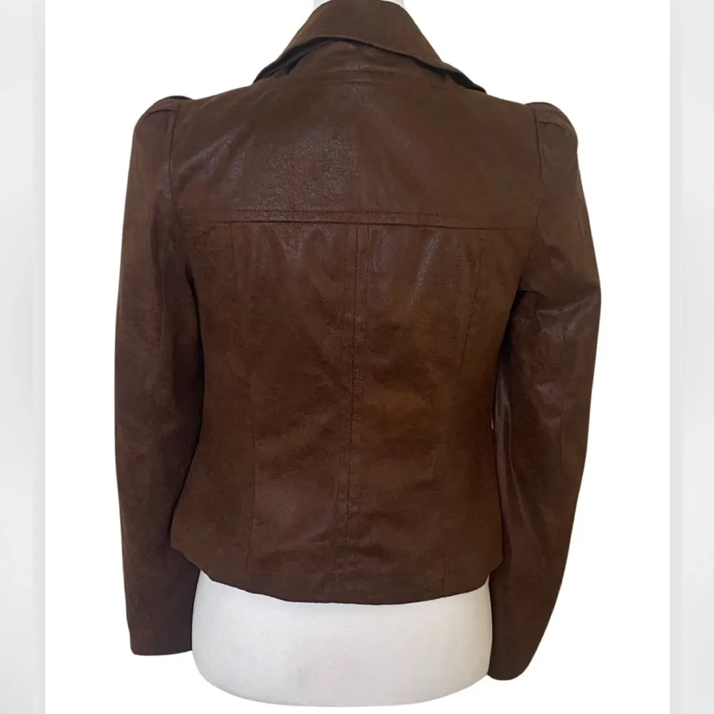 INC International Concepts Faux Suede Brown Ruffle Zip Up Jacket Petite PET XS/S Size undefined - Image 5