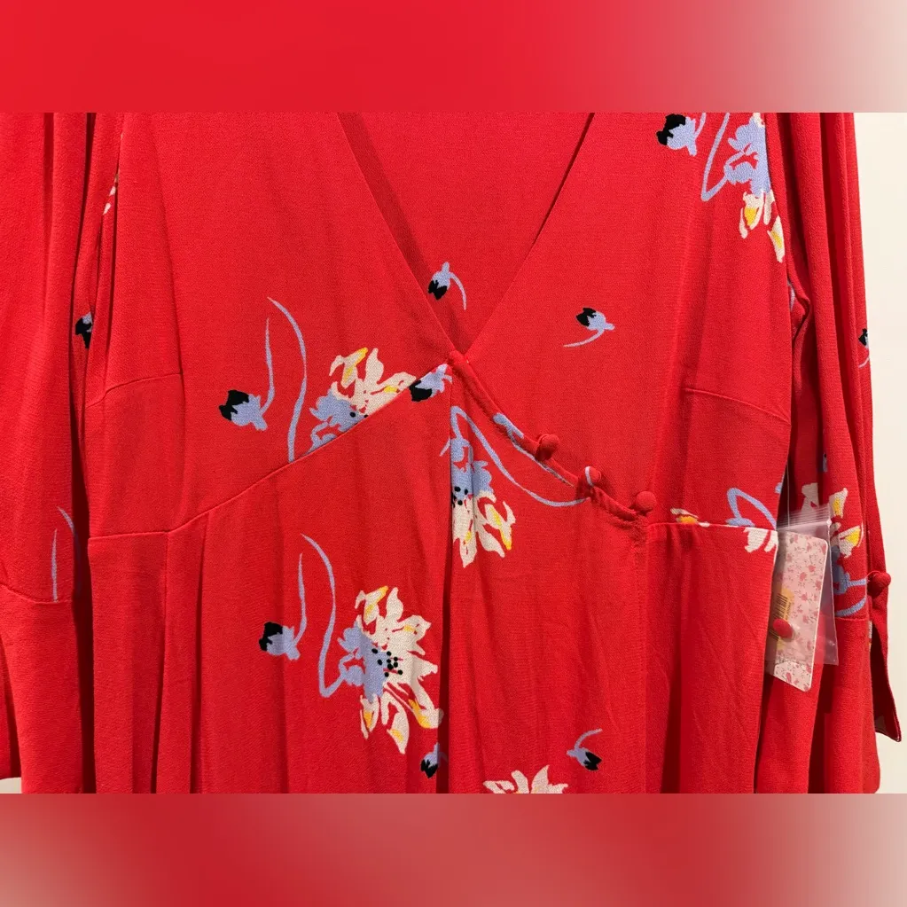 Free People NWT Time On My Side Red Floral Mini Dress - Image 7