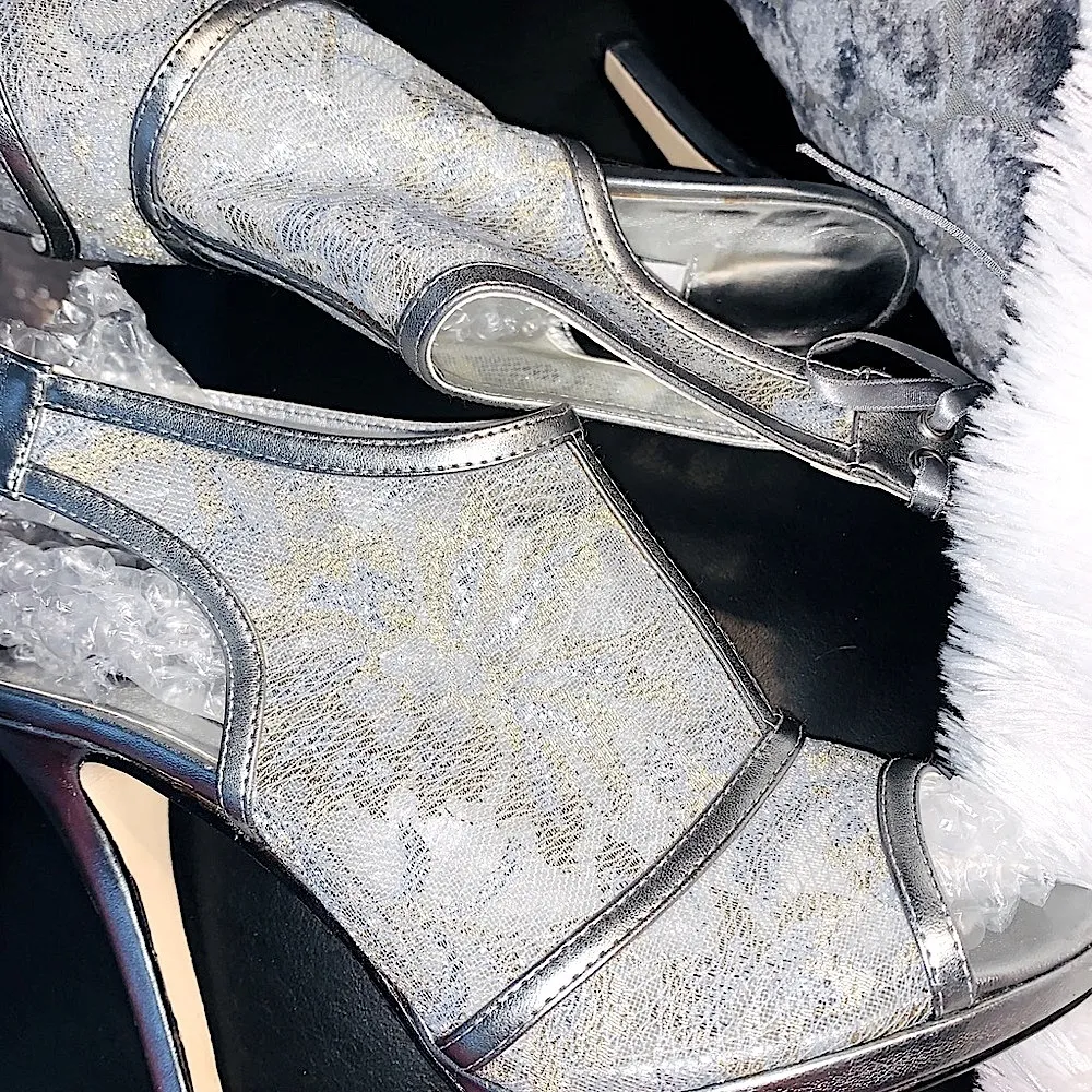 Silver Leather & Mesh Open Toe Sandal - Image 8