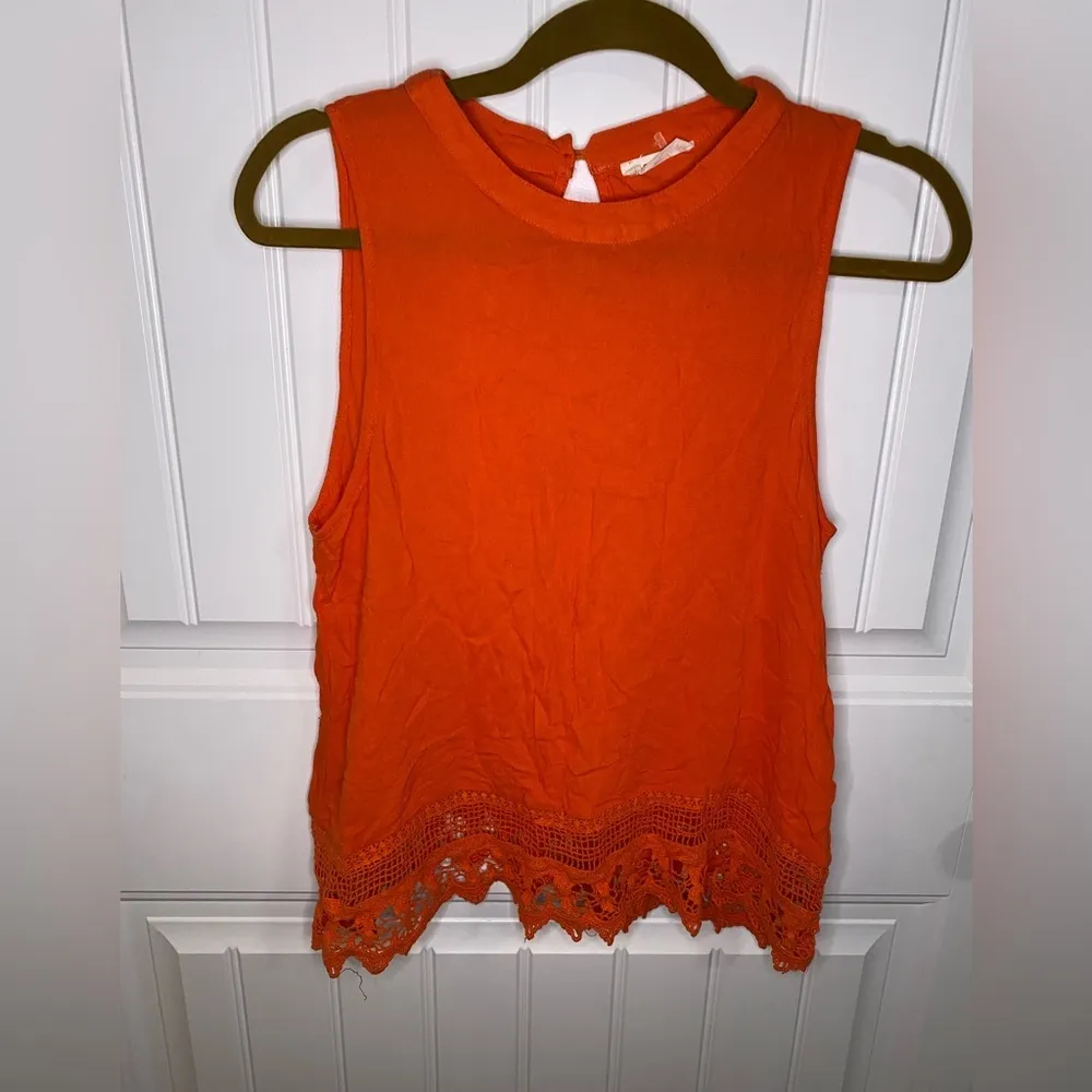 Elodie Orange Tank Top w/ Lace Detail - Image 2
