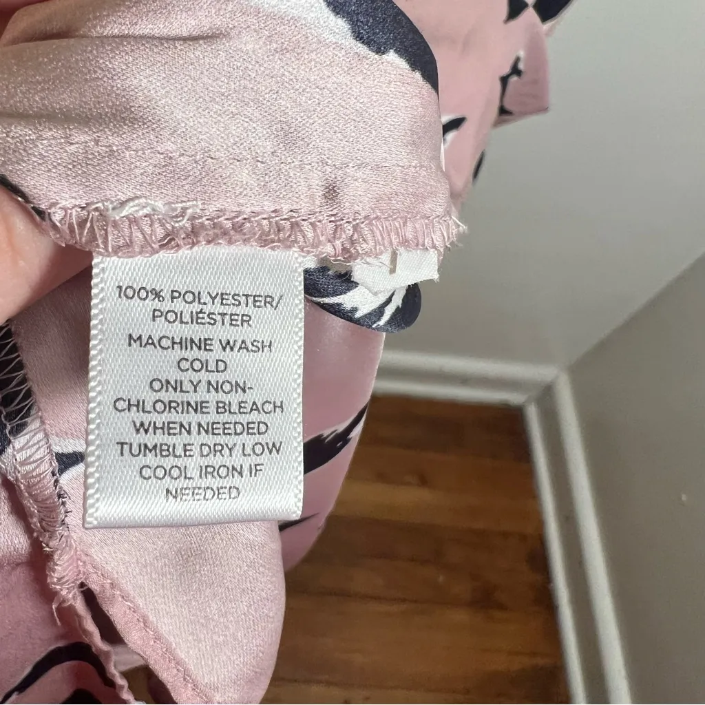 Loft Sleeveless Midi Dress Pink Black Feather Print L - Image 11