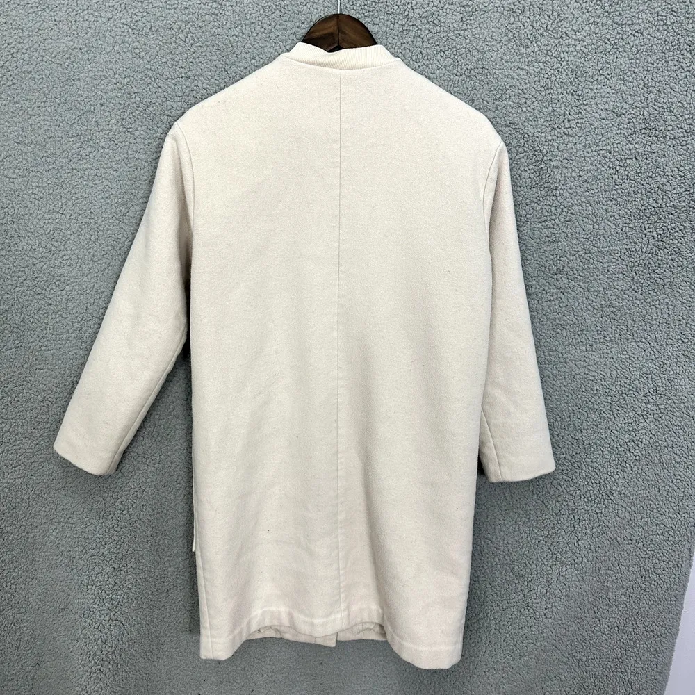 Thakoon Collective Trench Coat Womens Small Ivory Wool Blend Pocket Front Luxury - Image 3