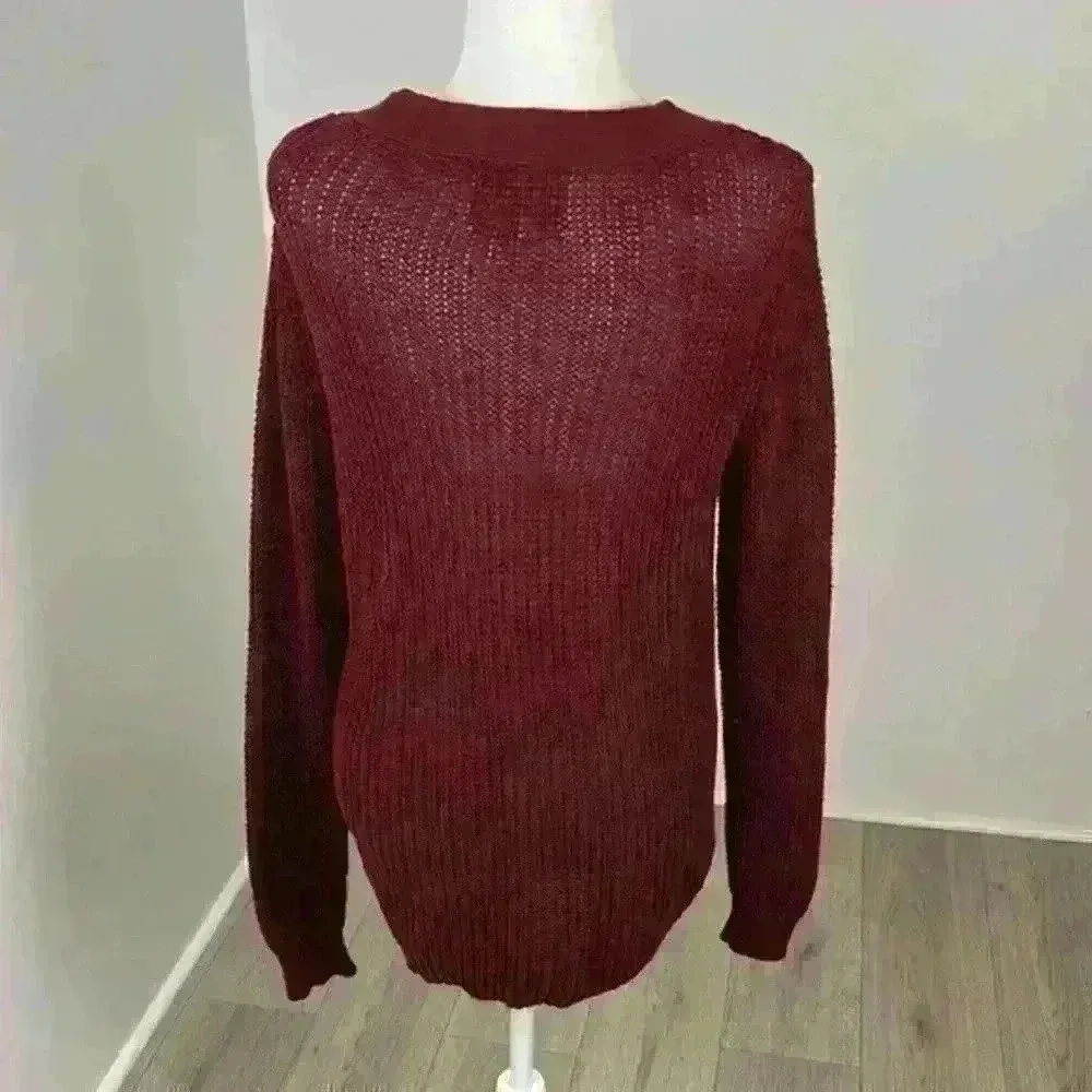 Ruby Moon Maroon Knit Criss Cross Front Sweater Size Medium - Image 4
