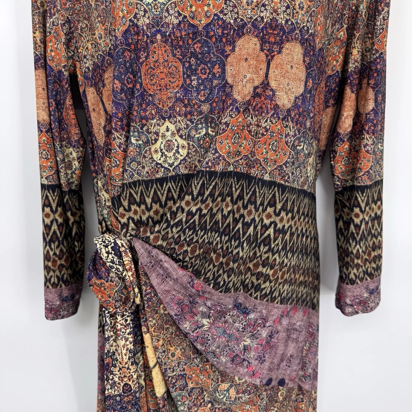 NorthStyle Moroccan Dress Womens 14 Polyester Ethnic Print Tie Waist Lined Purple - Image 3