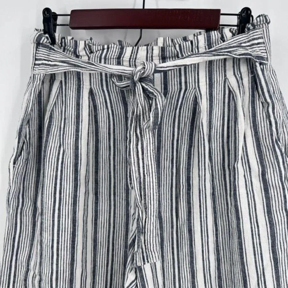 Zac & Rachel Women's Gray Striped Hi Rise Belted Linen Pants Size Medium Cropped - Image 6