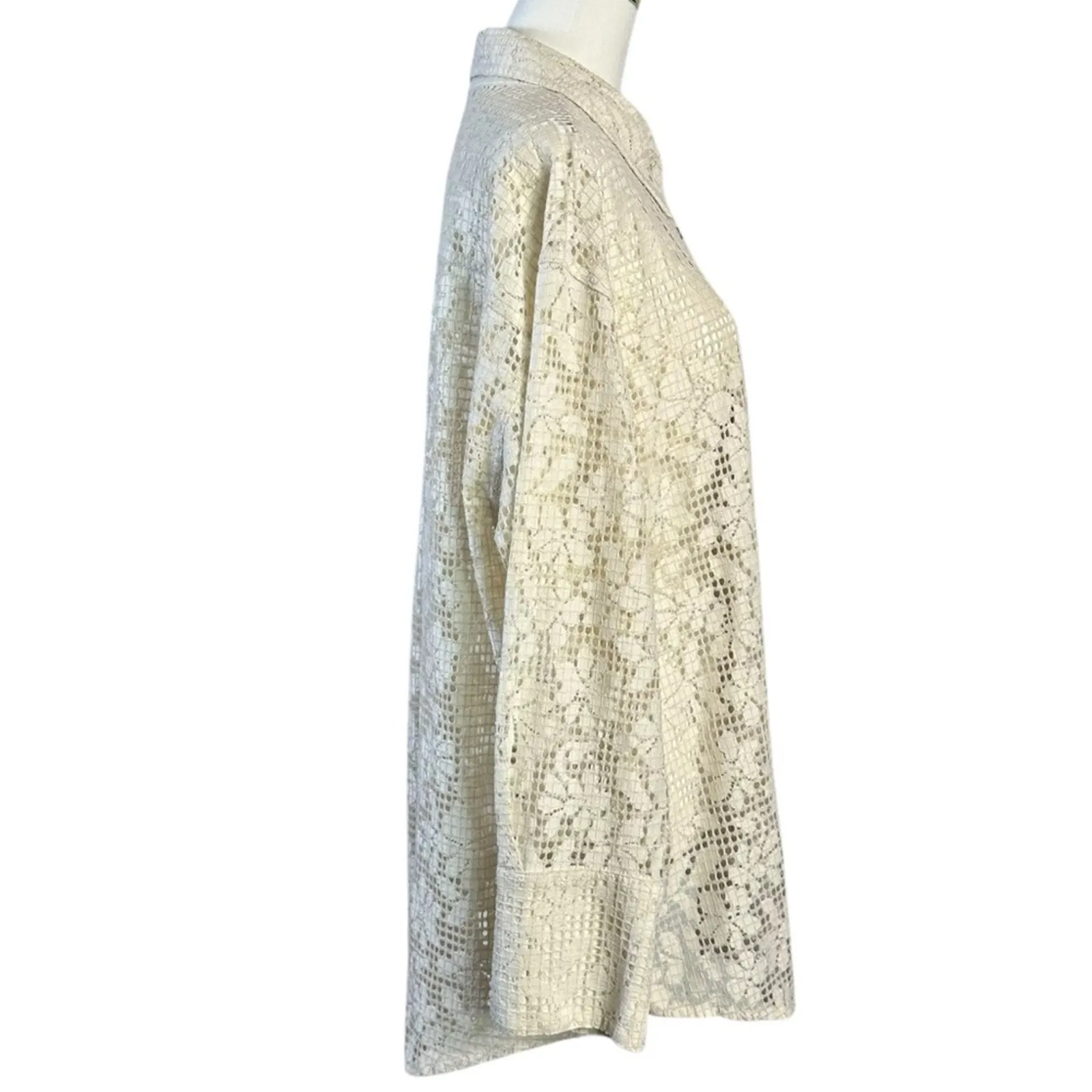 Free People Dainty Ethereal In Your Dreams Lace Button Down Shirt Ivory XL - Image 8