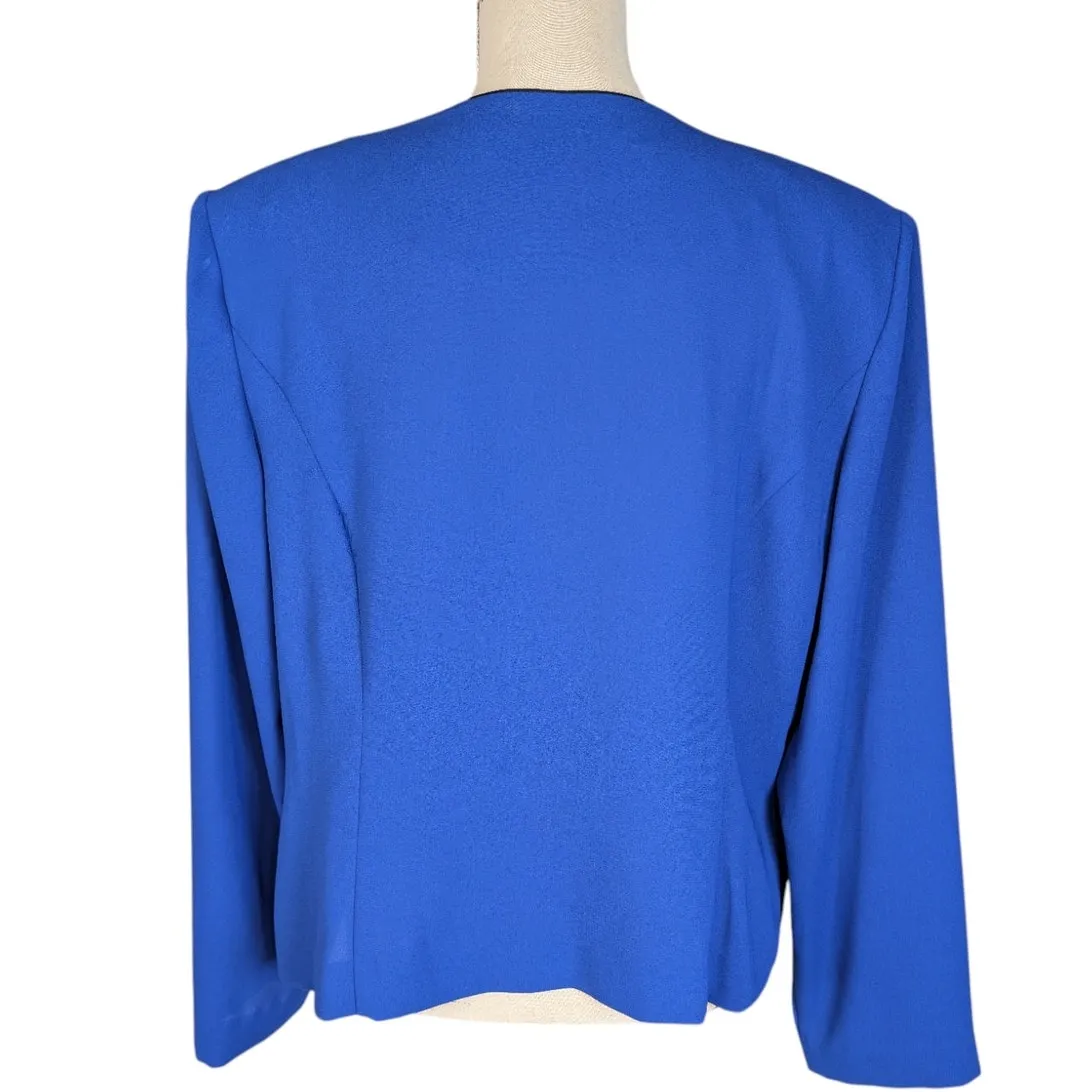 Vintage 80s Leslie Fay Royal Blue Cropped Blazer Gold Buttons | Power Jacket - Image 2