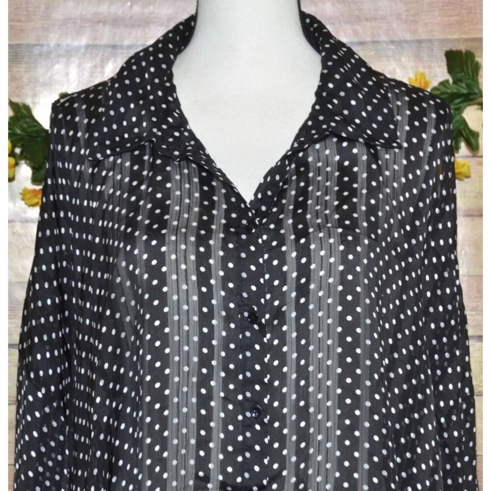 Lane Bryant Black Polka Dot Button Front Sheer Blouse Plus Size 22W 24W Tunic - Image 2