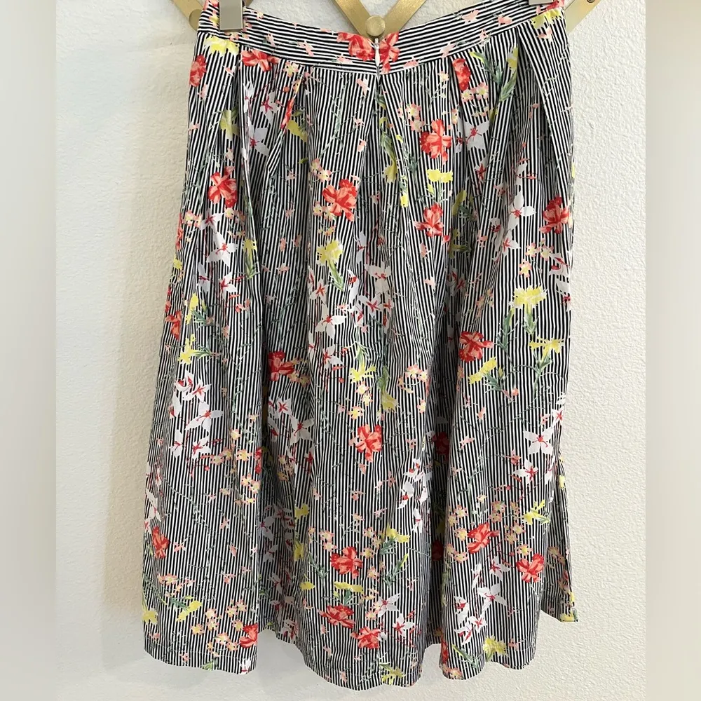 A. Calin By Flying Tomato Striped Floral A Line Skirt Small Black White - Image 3