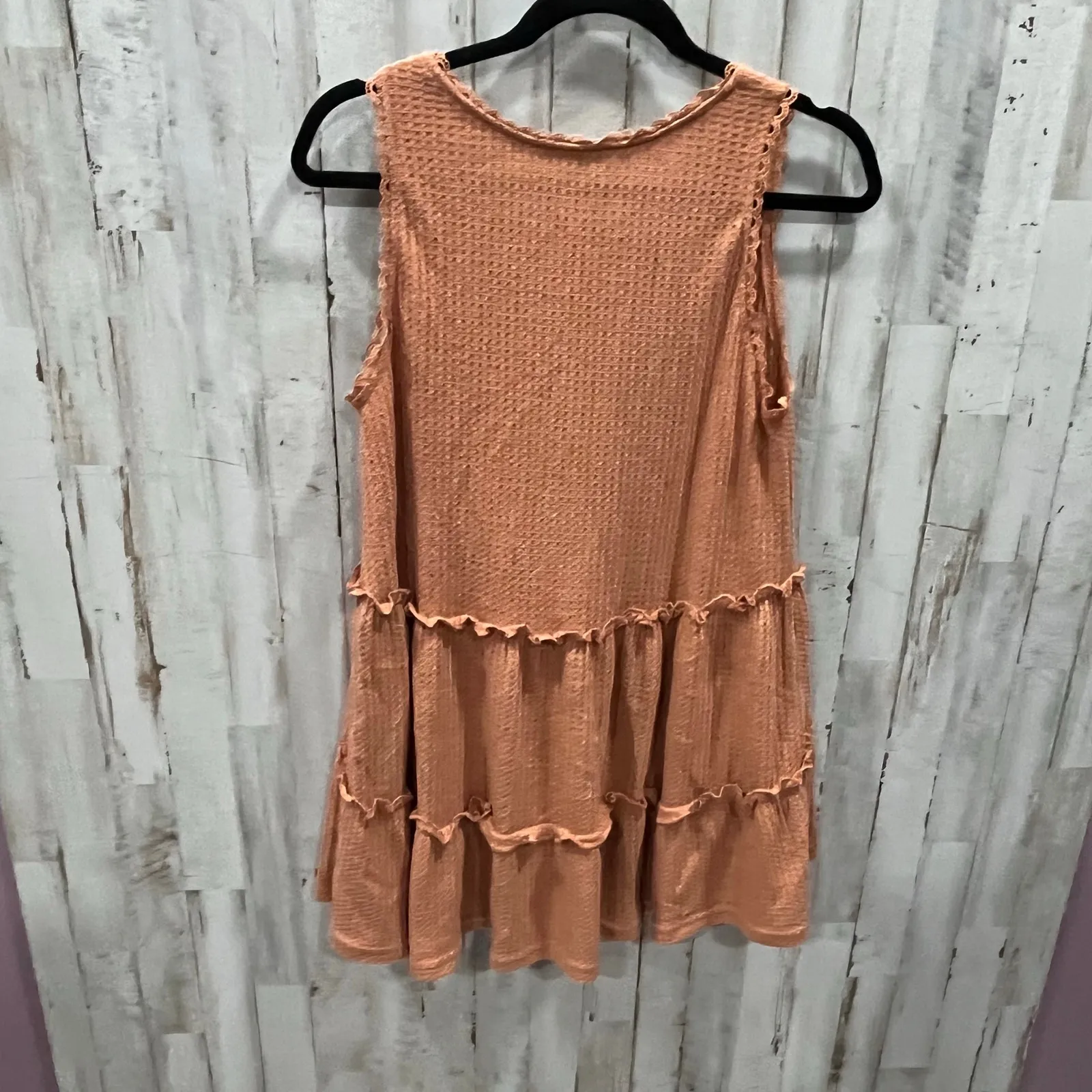 UMGEE Orange Tiered Waffle Knit Babydoll Tank Top Tunic Womens Medium - Image 4