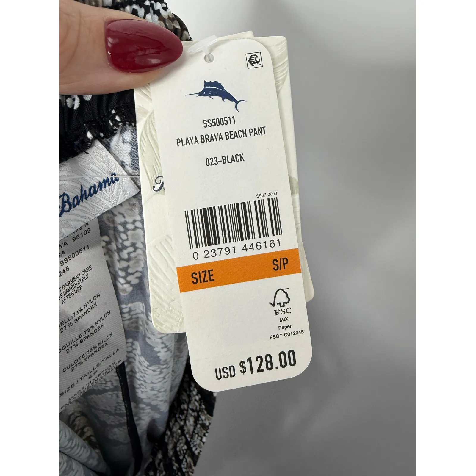 NEW Tommy Bahama Playa Brava Beach Pants Black White Print UPF 50 Size S - Image 8