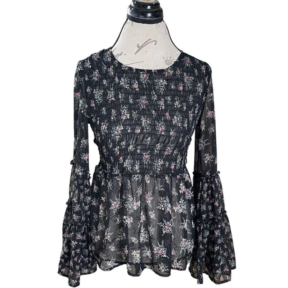 American Eagle Womens Blouse XS Floral Bohemian Bell Sleeve Fairycore Festival - Image 2