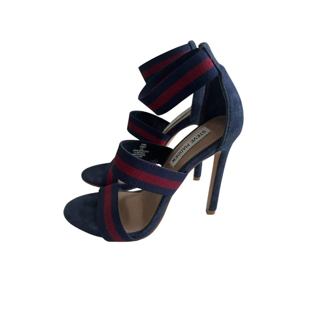 STEVE MADDEN Carina Navy Blue Burgundy Sandals Heels Size 5.5 - Image 8
