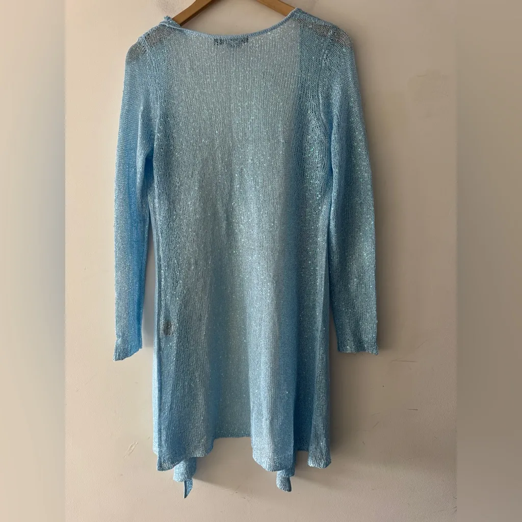 Vertigo Blue Sequin Sparkly Long Open Cardigan - Image 3