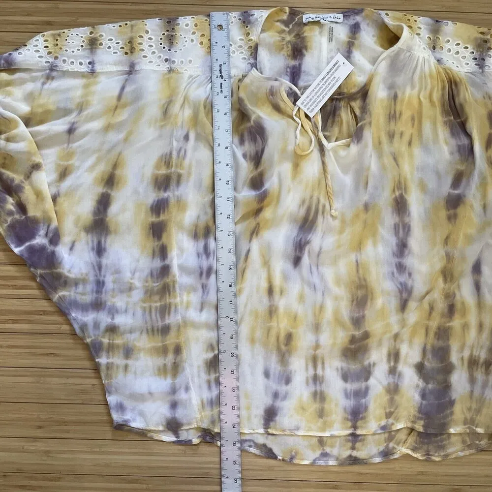 Young Fabulous And Broke Tie Dye Eyelet 3/4 Sleeve Relaxed Fit Womens M Artsy - Image 7