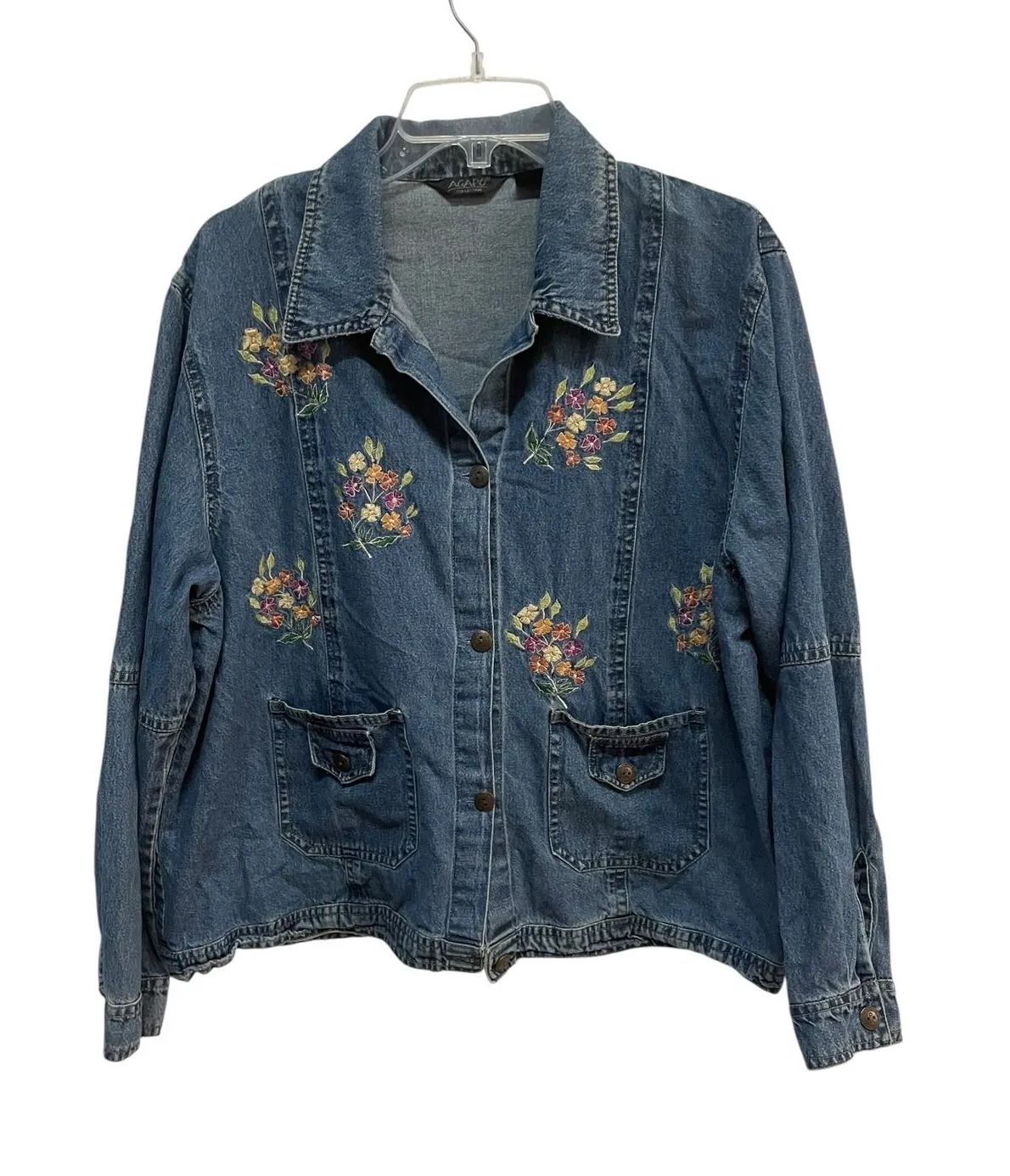 Agapo Collection Denim Jacket Women's Floral Embroidered Button Up Jean Coat Blue Size XXL - Image 1