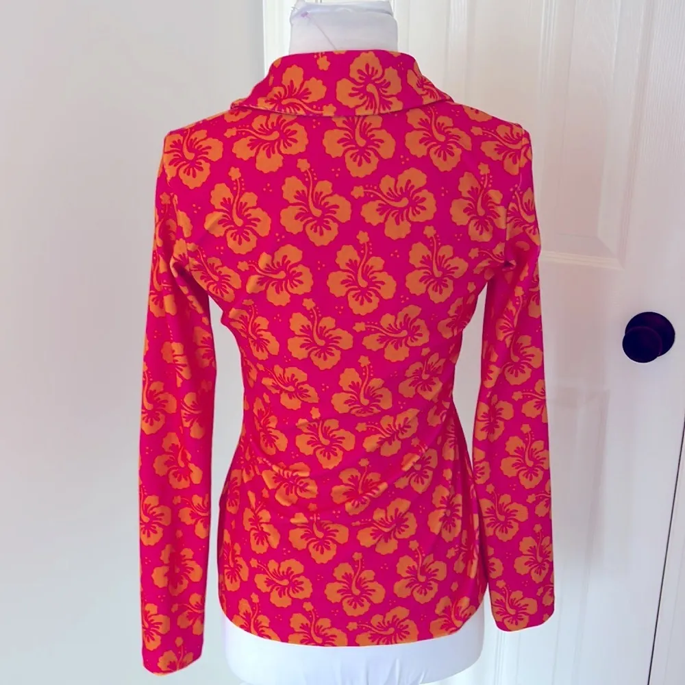 frankie's bikinis  Pink Orange Floral Terry Button Down Shirt - Image 2