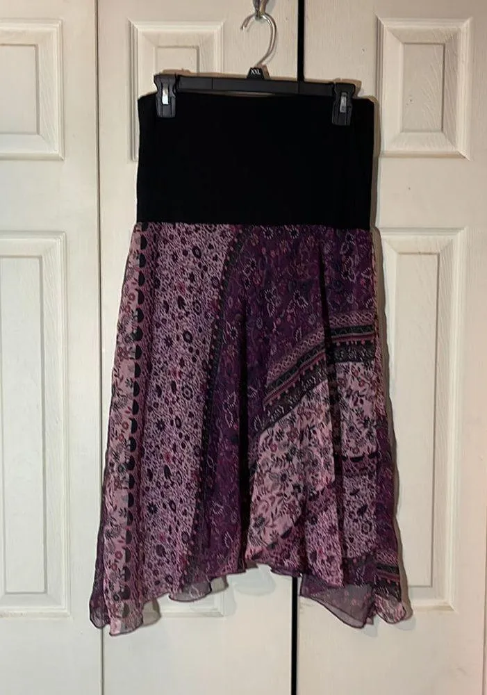 Luna Chix Purple Pattern Block Floral Asymmetrical Hemline Skirt Large Jrs L Size undefined - Image 3