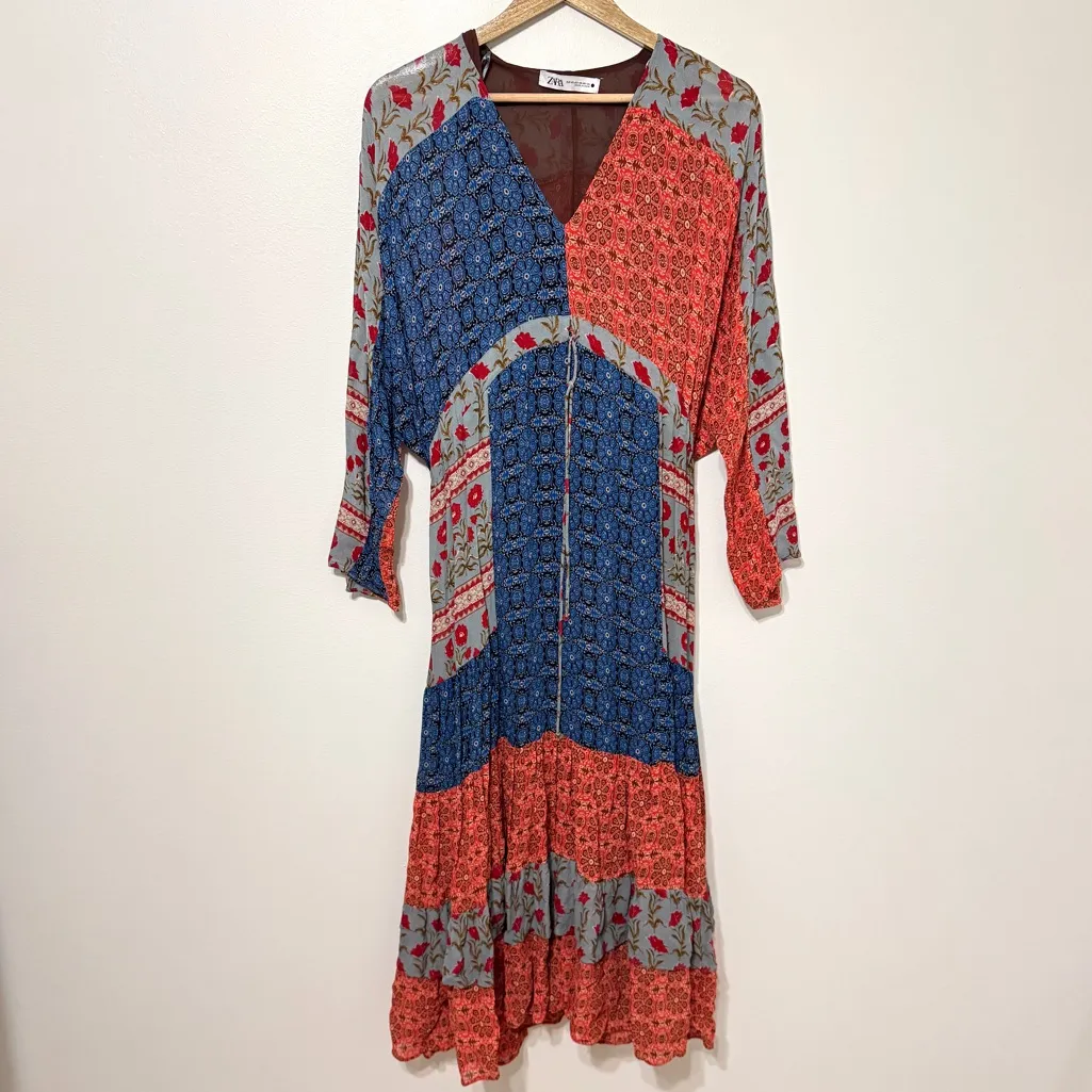ZARA Patchwork Floral Print Midi Dress Size XS Blogger Fave RARE Oversized - Image 2