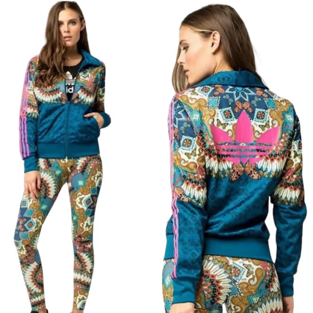 Farm Rio Adidas x Farm Borbomix Trefoil Kaleidoscope Print Athletic Blue Womens Medium - Image 3