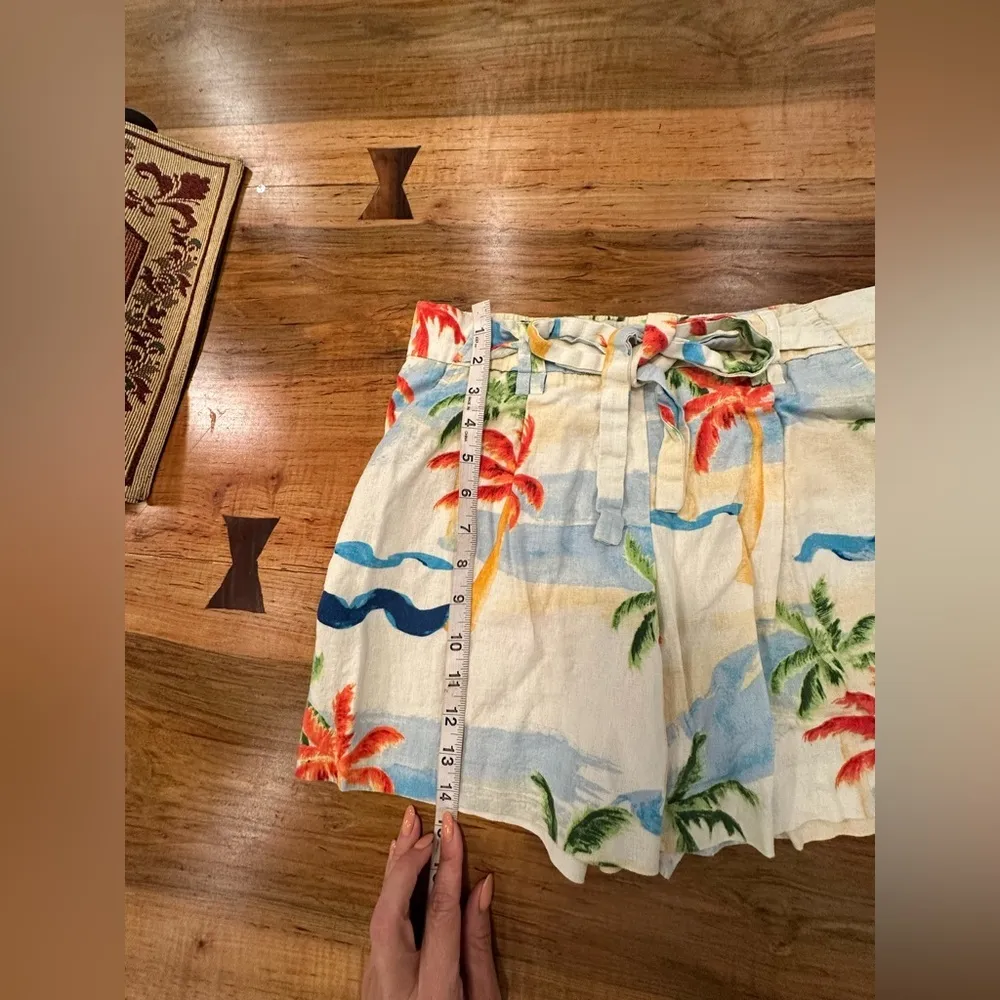 EUC C&C California Tropical Palm Tree Belted Linen Blend Shorts Womens Size 8 - Image 7