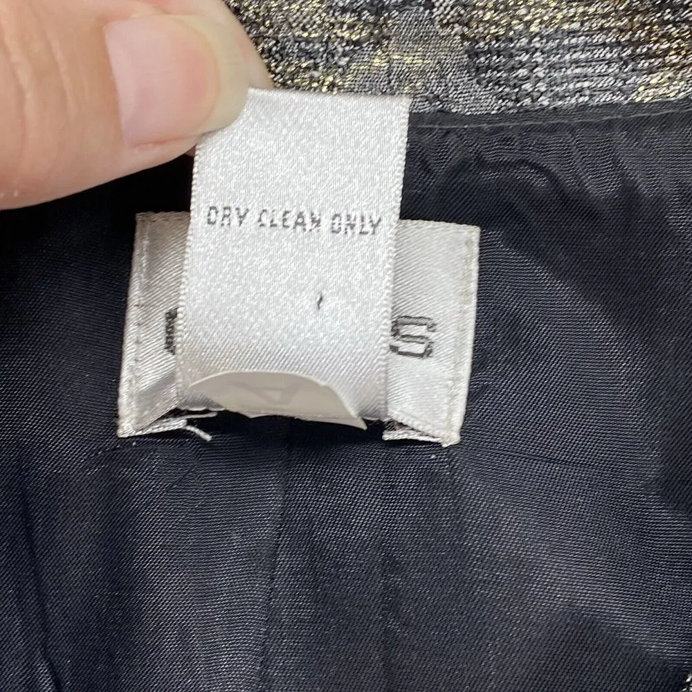 Chico's Jacket Womens 0(Small) Gray MultiColor Metallic Brocade Zip Front Blazer - Image 7