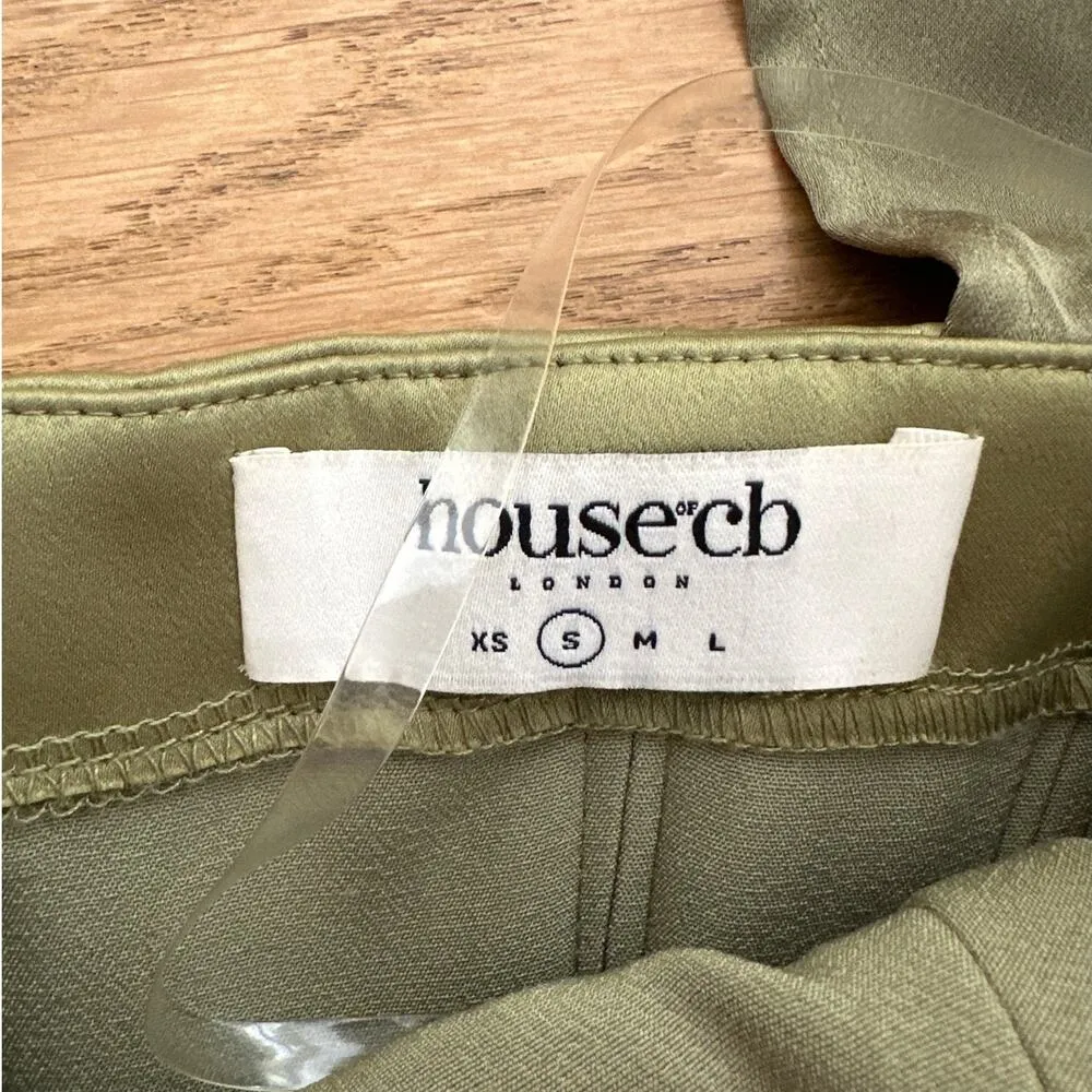 House Of CB  - Mya Satin Peplum Corset Top in Olive Green - Image 4