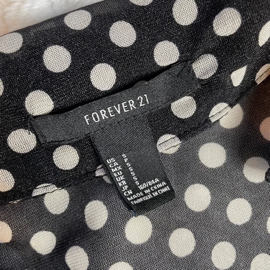 FOREVER 21 Sheer Black White Polka Dot Longsleeve. Button Up Top Small - Image 3