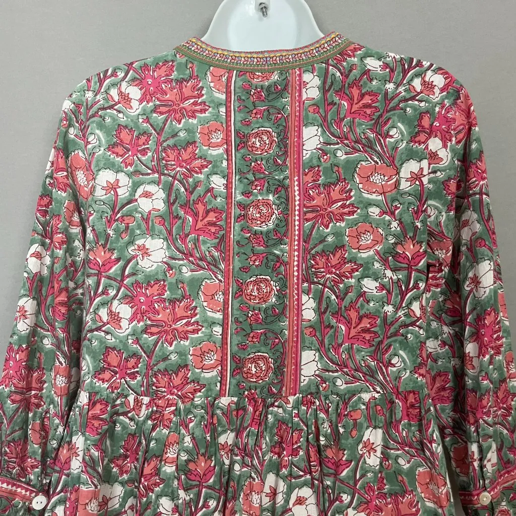 Rain & Rainbow‎ Floral Top Kurti Tunic Peplum Cropped Sleeve Small Women Blouse Pink - Image 7