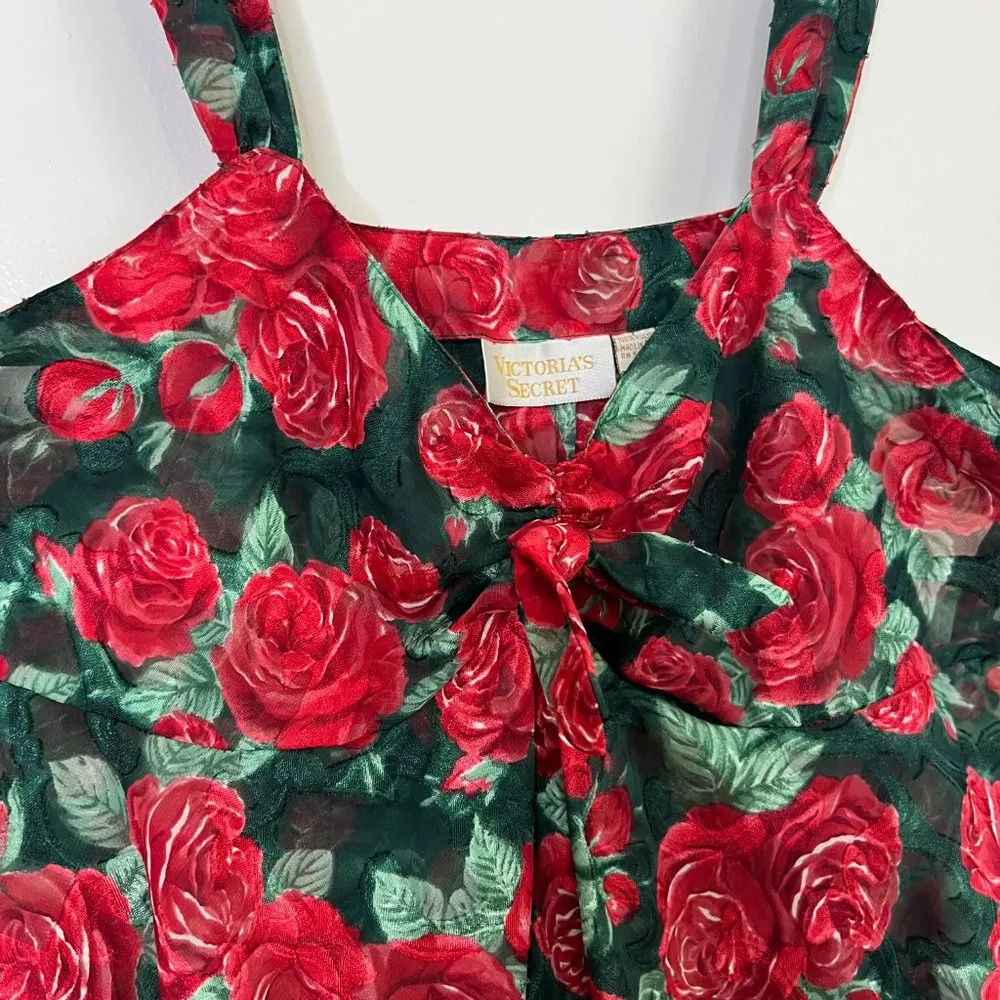 Vintage Victoria's Secret Gold Label Red Green Floral Tank Nightgown Night Shirt - Image 5
