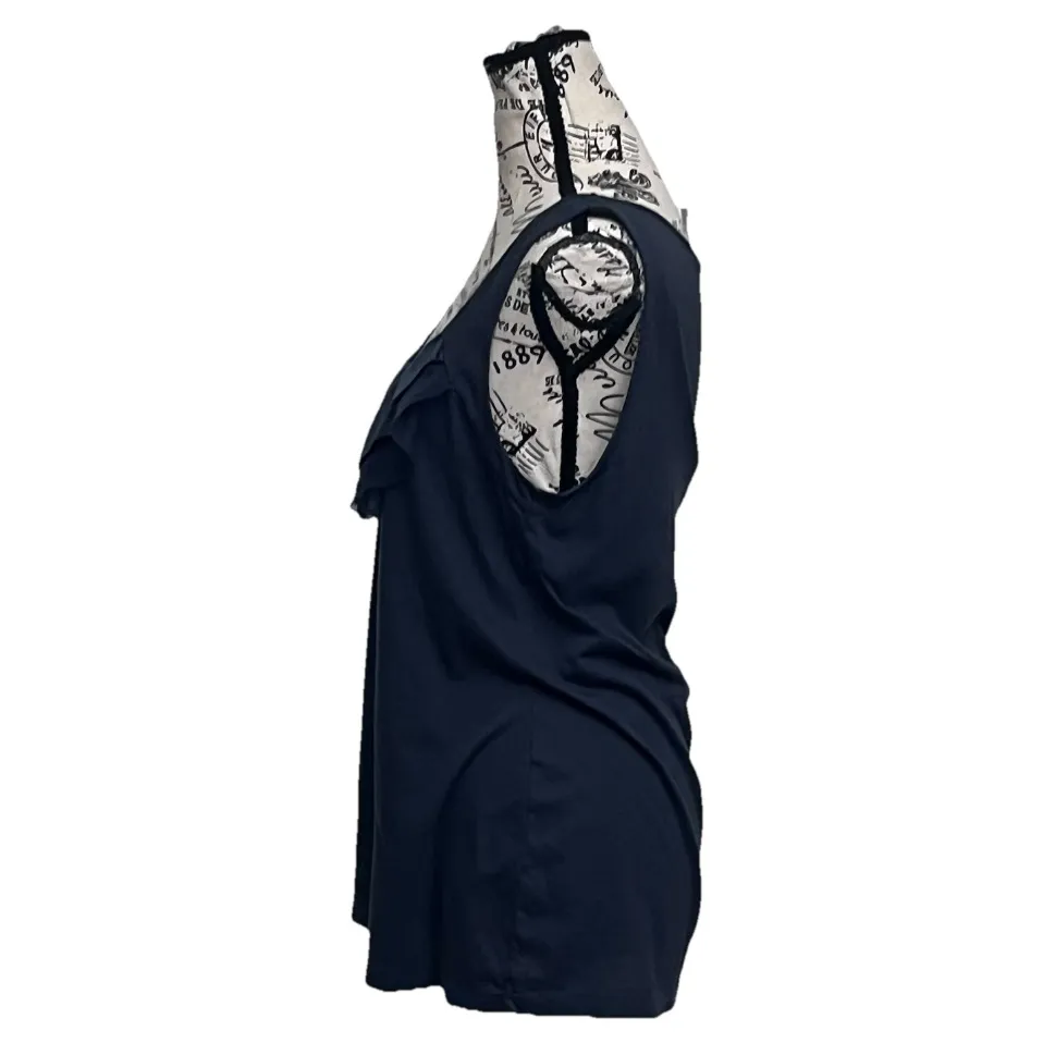 LOFT Blue Ruffle Cami Blouse Womens Goth Grunge Preppy Nautical Coastal Beach M - Image 3