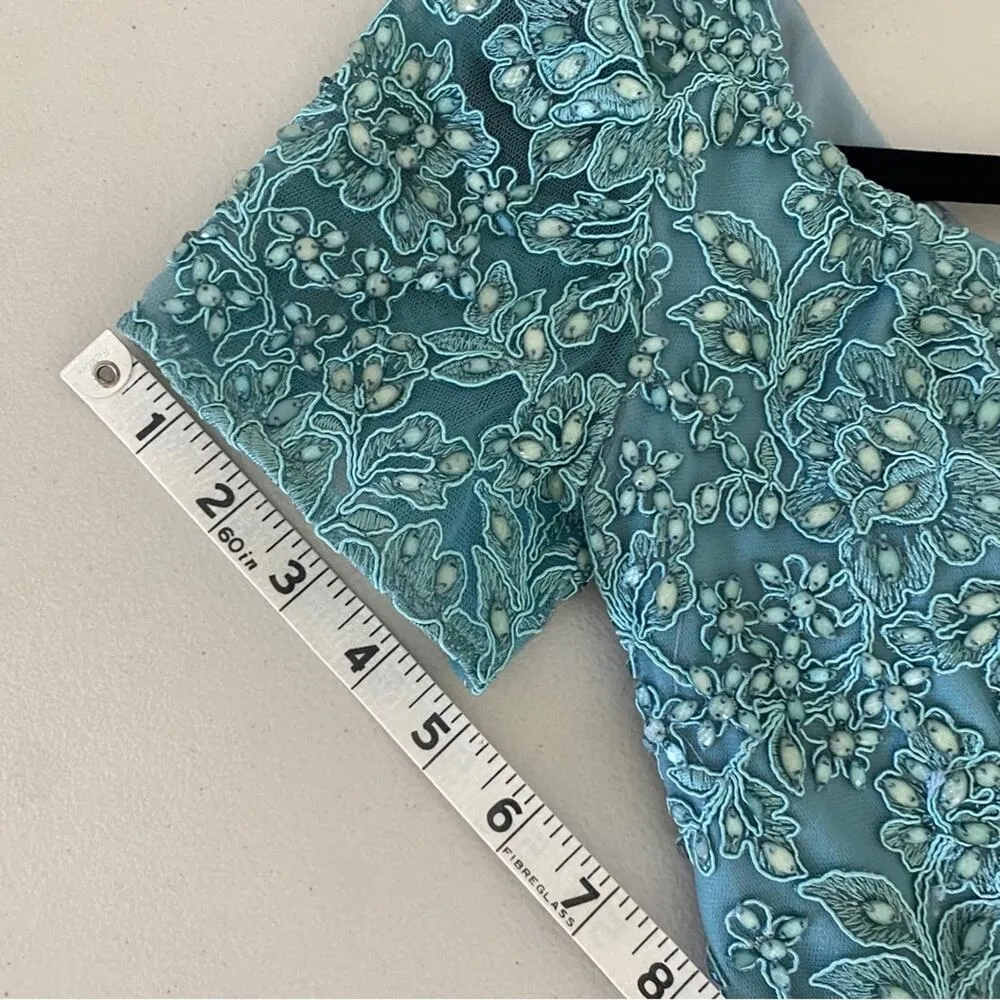 La Femme Formal Gown Beaded Lace Short-sleeved Mermaid Prom Dress 2 - Image 14