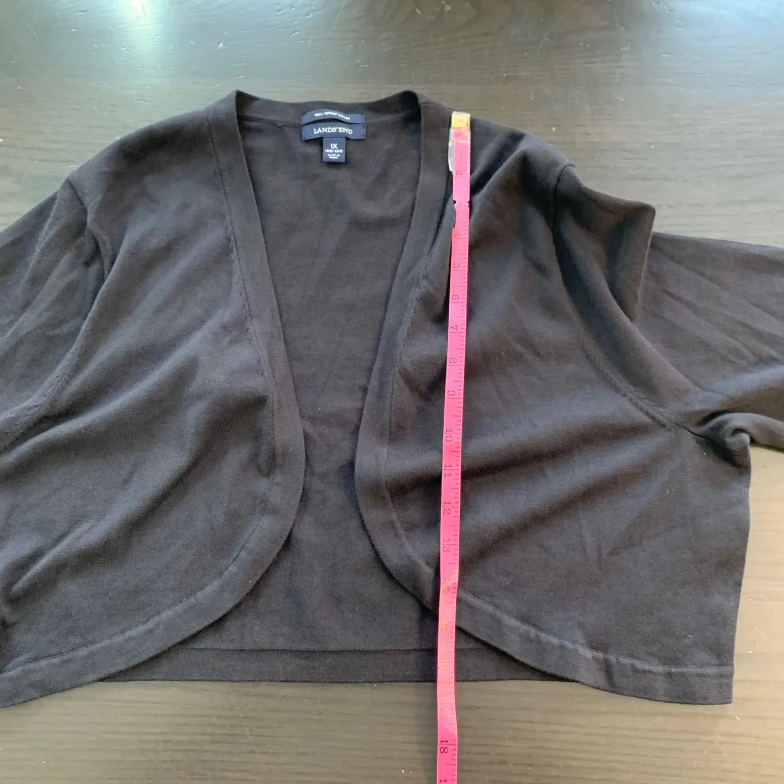 Lands End Black 1X Plus Size Supima Cotton Knit Bolero Cardigan Sweater Shrug - Image 8