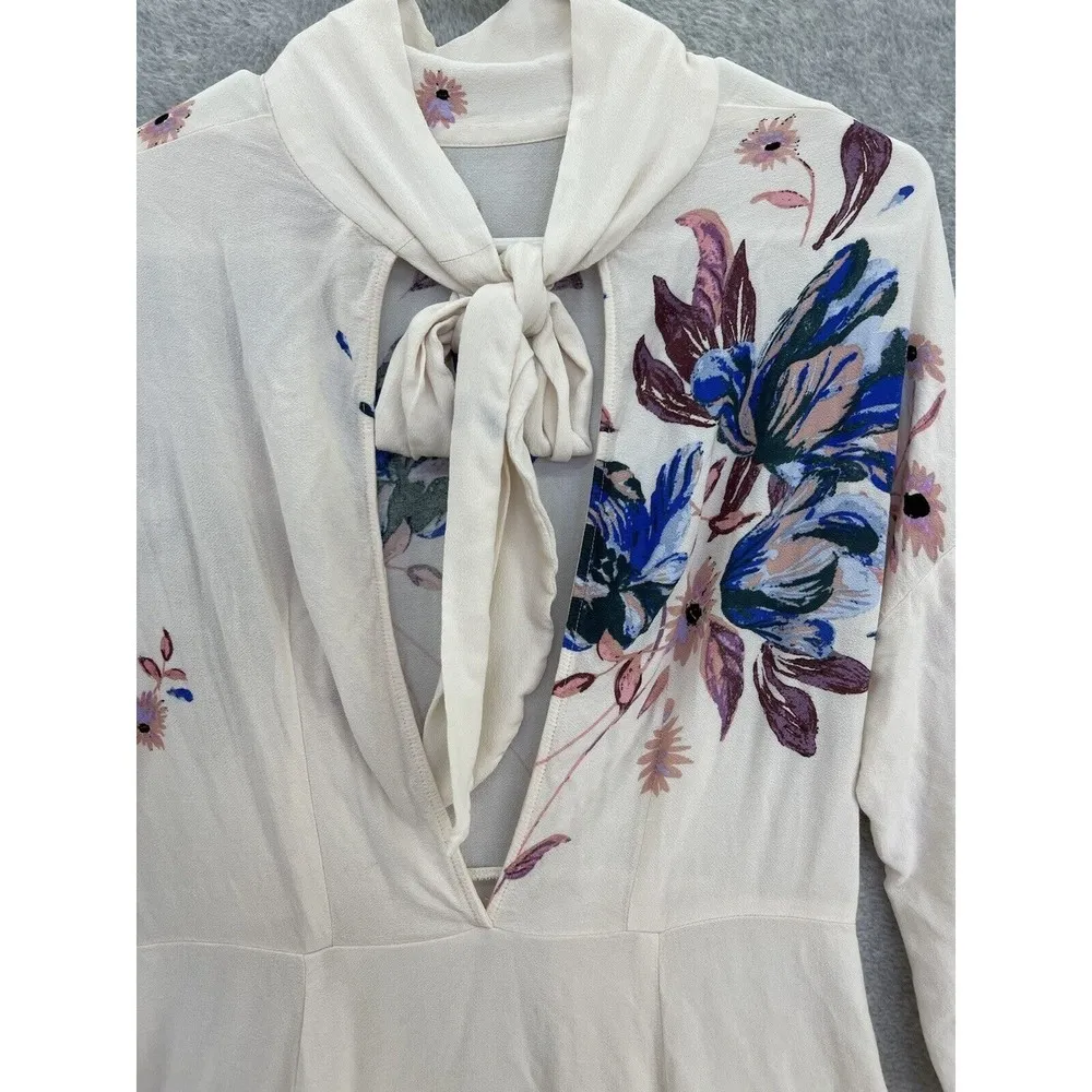 Free People Women's Tunic Blouse Open Back Light Pink Floral Size XS baby doll - Image 8