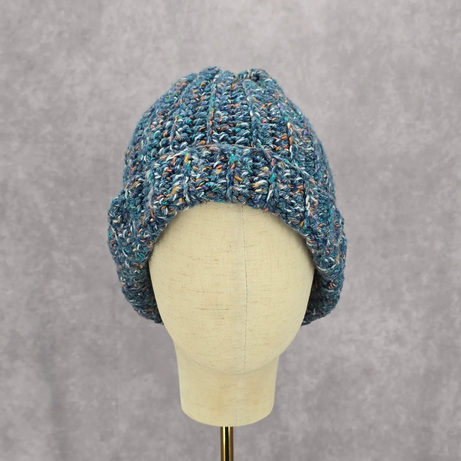 Blue Pink Crochet Knit Bucket Cap Hat Fun Vintage Y2K Funky Beanie - Image 2
