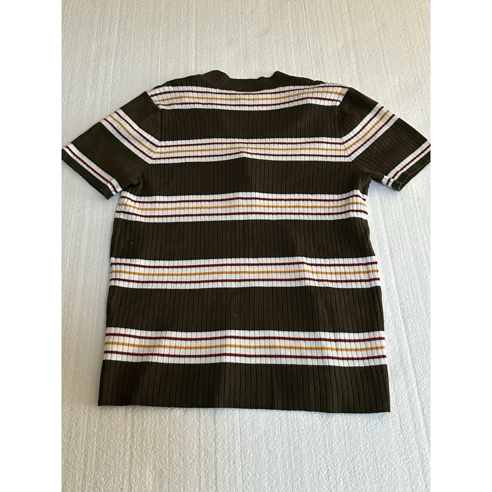 XXL Vintage Y2K‎ Brown Striped Ribbed Henley Top Small Stretch Wood Button S/S - Image 7