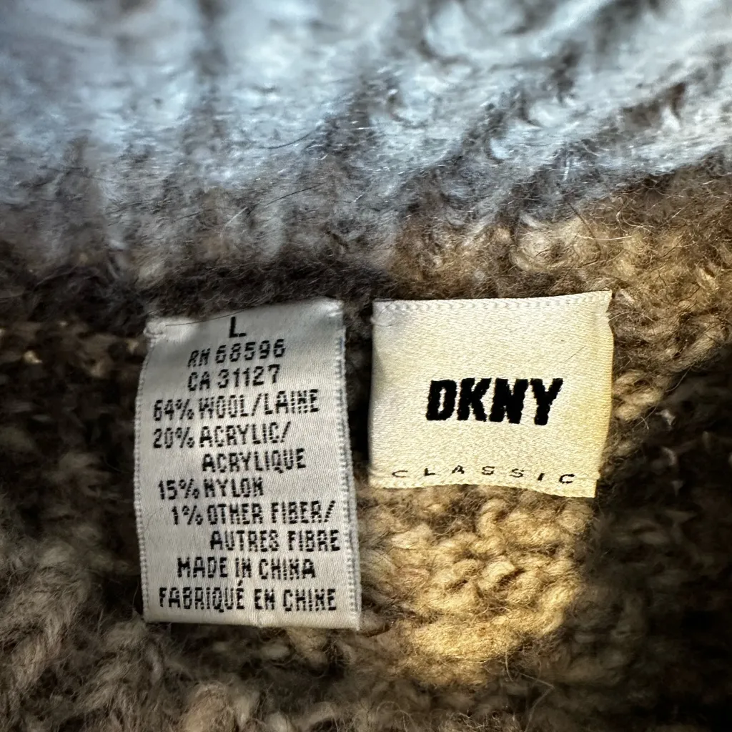 VTG 90s/ Y2K Sz:L DKNY Oversized Earth Tone Chunky Cable Knit Wool Blend Sweater - Image 6