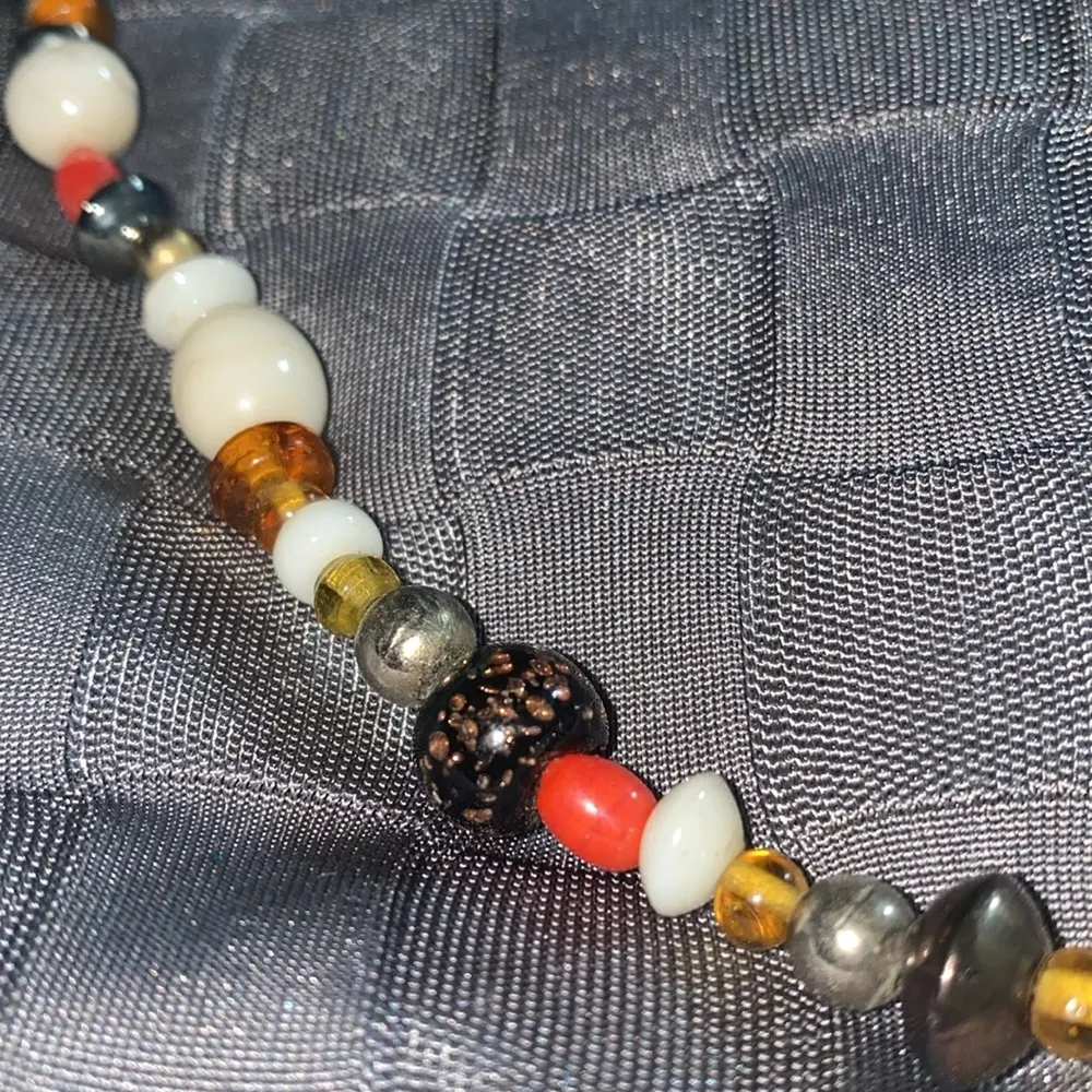 Express 40" glass bead necklace neutral tones of brown, red, amber, green - Image 5
