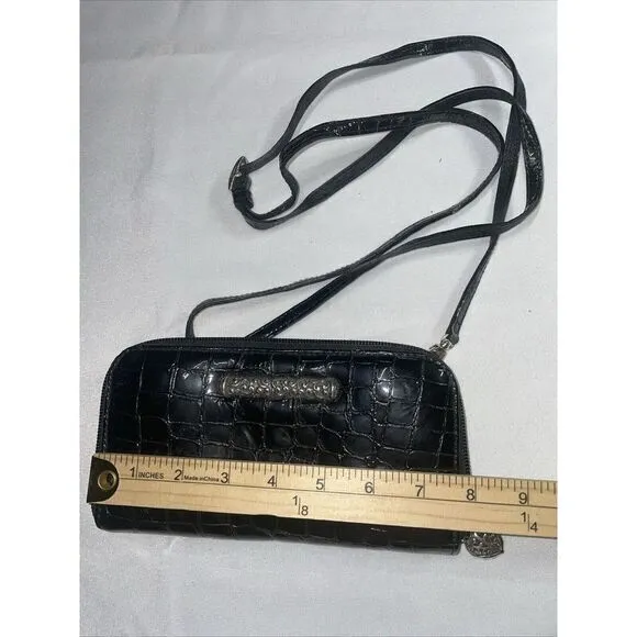 Brighton high gloss Italian ‎ black crocodile large zip wallet with strap - Image 2